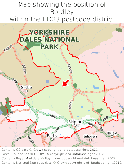 Map showing location of Bordley within BD23