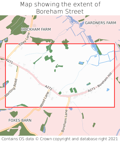 Map showing extent of Boreham Street as bounding box