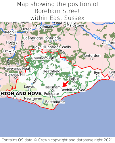 Map showing location of Boreham Street within East Sussex