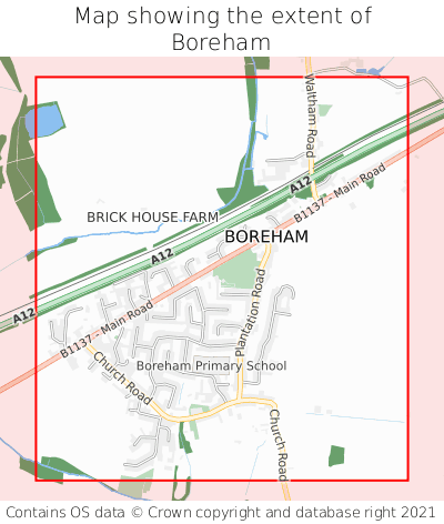 Map showing extent of Boreham as bounding box