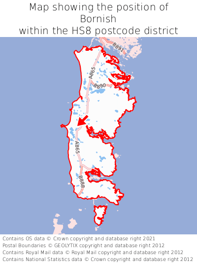Map showing location of Bornish within HS8