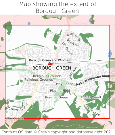 Map showing extent of Borough Green as bounding box