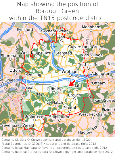 Map showing location of Borough Green within TN15