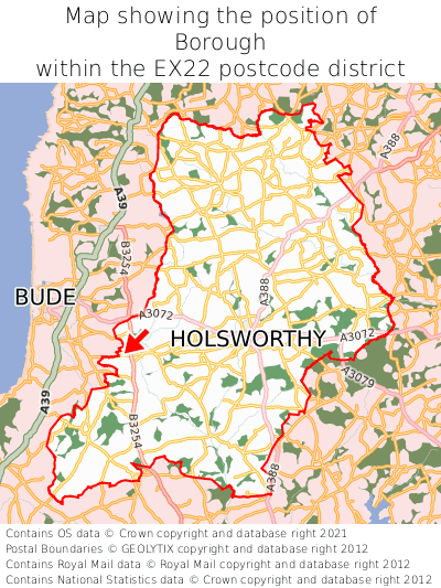Map showing location of Borough within EX22