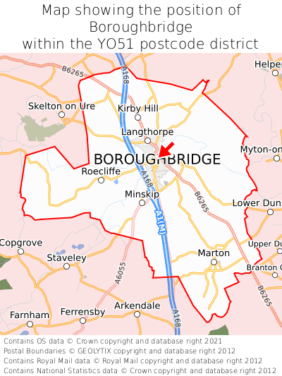 Map showing location of Boroughbridge within YO51