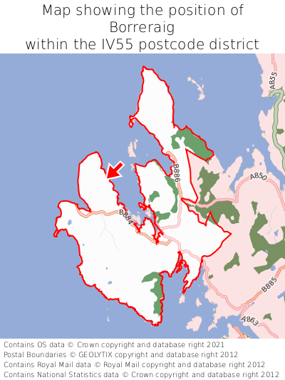 Map showing location of Borreraig within IV55