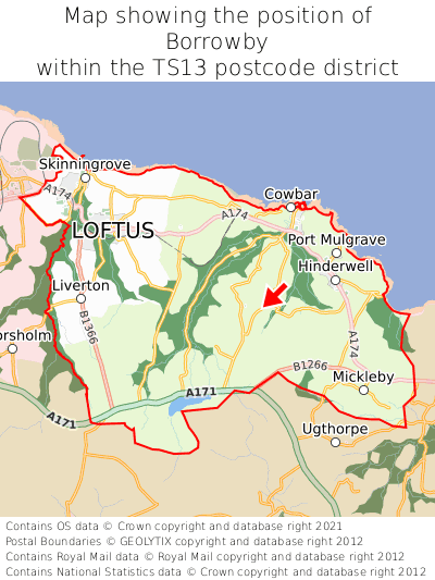 Map showing location of Borrowby within TS13
