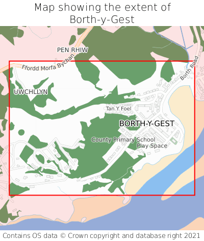 Map showing extent of Borth-y-Gest as bounding box
