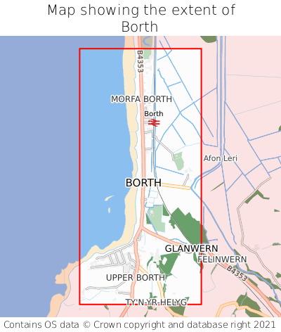 Map showing extent of Borth as bounding box