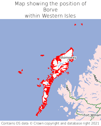 Map showing location of Borve within Western Isles