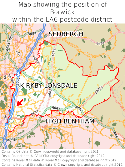 Map showing location of Borwick within LA6