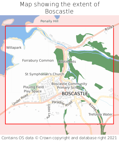 Map showing extent of Boscastle as bounding box