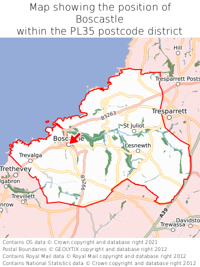 Map showing location of Boscastle within PL35