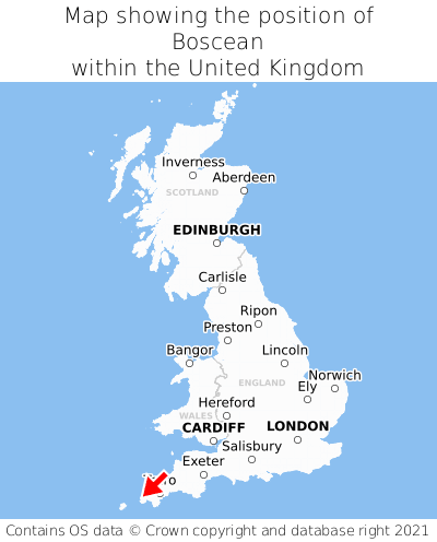 Map showing location of Boscean within the UK