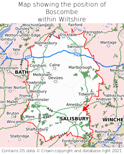 Map showing location of Boscombe within Wiltshire