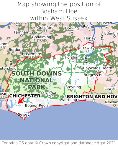 Map showing location of Bosham Hoe within West Sussex