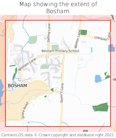 Map showing extent of Bosham as bounding box