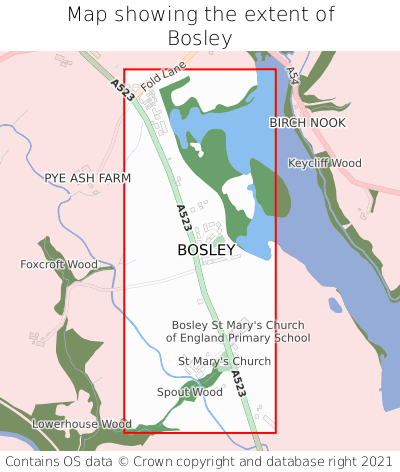 Map showing extent of Bosley as bounding box