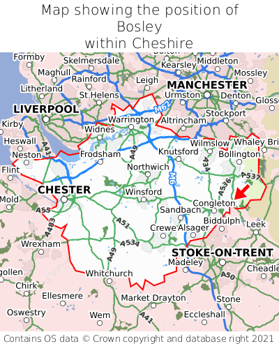 Map showing location of Bosley within Cheshire