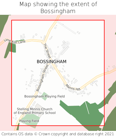 Map showing extent of Bossingham as bounding box