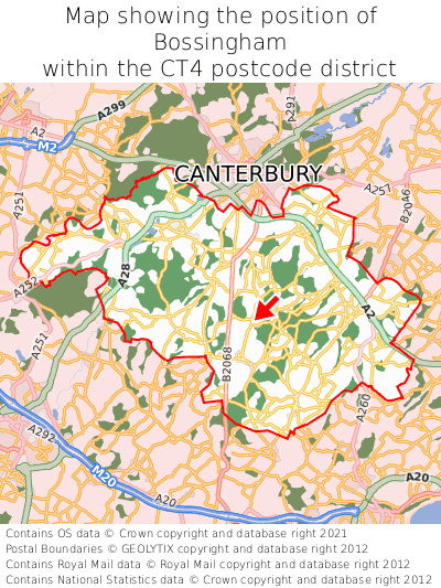 Map showing location of Bossingham within CT4