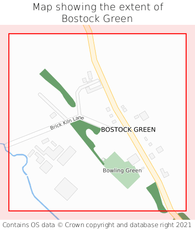 Map showing extent of Bostock Green as bounding box