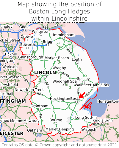 Map showing location of Boston Long Hedges within Lincolnshire