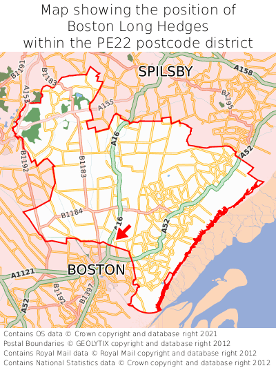 Map showing location of Boston Long Hedges within PE22