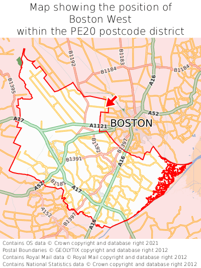 Map showing location of Boston West within PE20