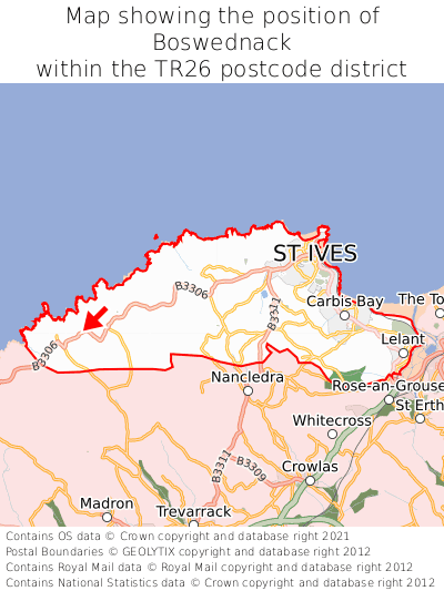Map showing location of Boswednack within TR26