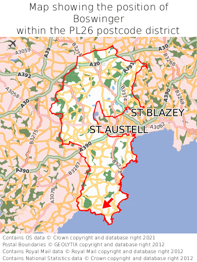 Map showing location of Boswinger within PL26