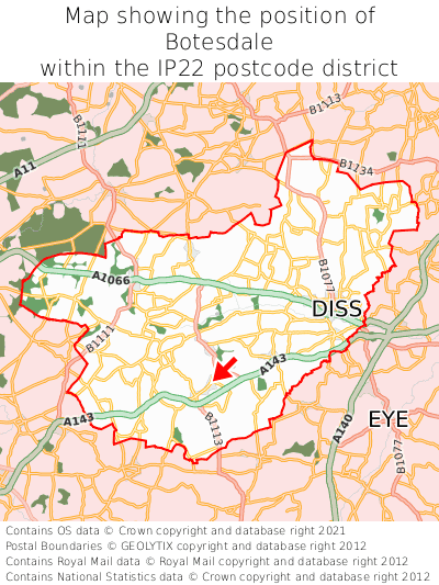 Map showing location of Botesdale within IP22