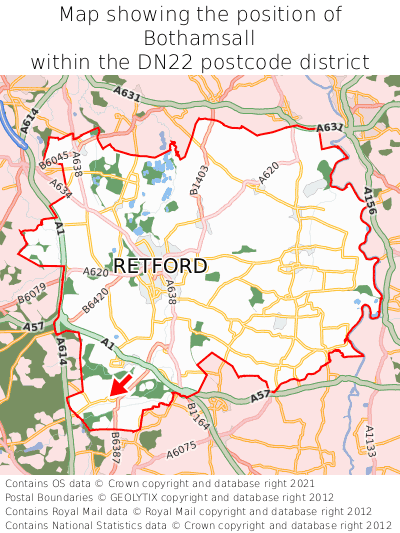 Map showing location of Bothamsall within DN22
