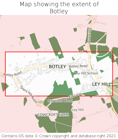 Map showing extent of Botley as bounding box
