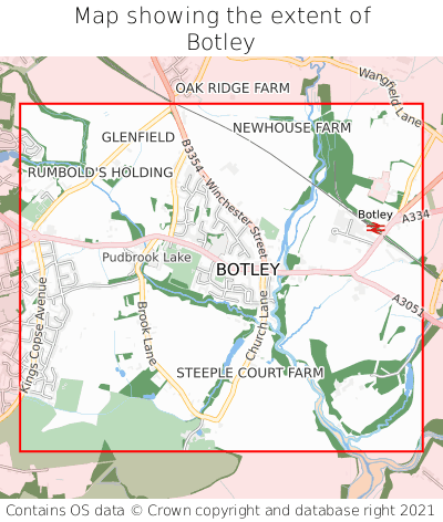 Map showing extent of Botley as bounding box