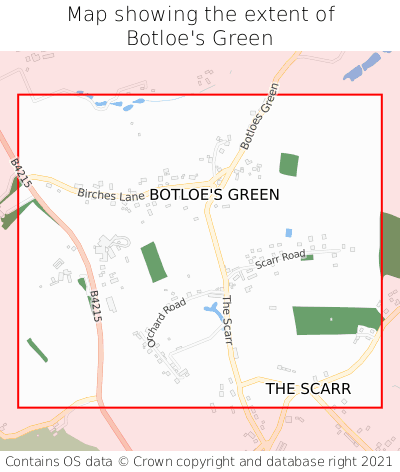 Map showing extent of Botloe's Green as bounding box