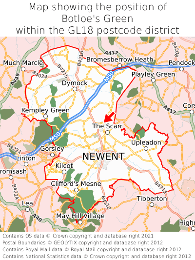Map showing location of Botloe's Green within GL18