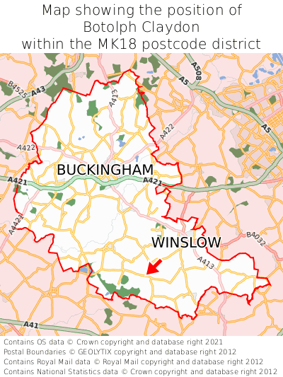 Map showing location of Botolph Claydon within MK18
