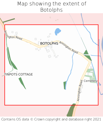 Map showing extent of Botolphs as bounding box