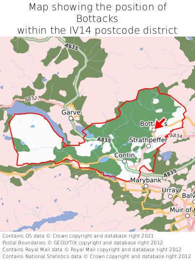 Map showing location of Bottacks within IV14