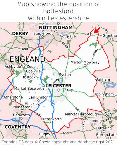 Map showing location of Bottesford within Leicestershire