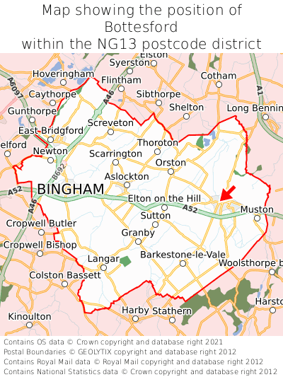 Map showing location of Bottesford within NG13