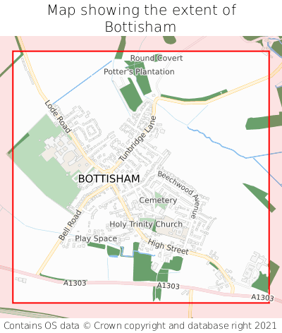 Map showing extent of Bottisham as bounding box