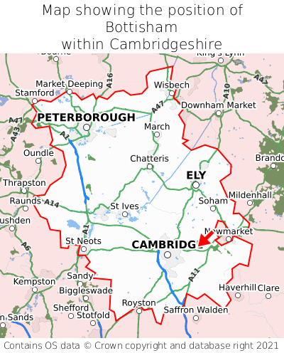 Map showing location of Bottisham within Cambridgeshire
