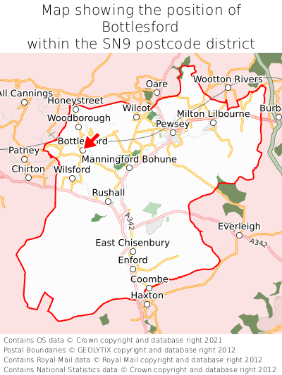 Map showing location of Bottlesford within SN9