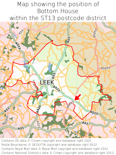 Map showing location of Bottom House within ST13