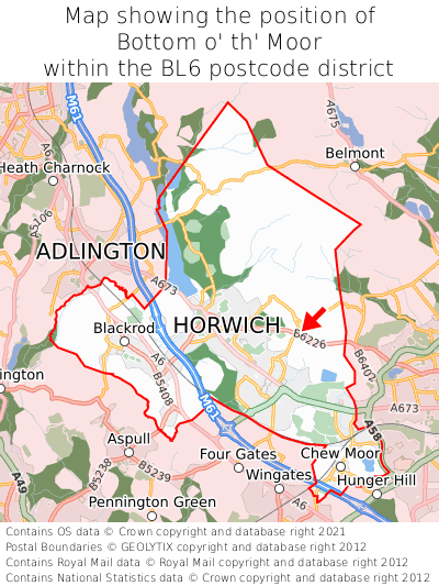 Map showing location of Bottom o' th' Moor within BL6