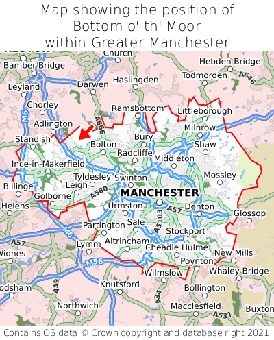 Map showing location of Bottom o' th' Moor within Greater Manchester