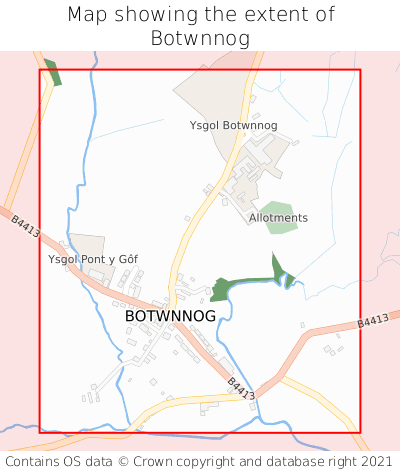 Map showing extent of Botwnnog as bounding box