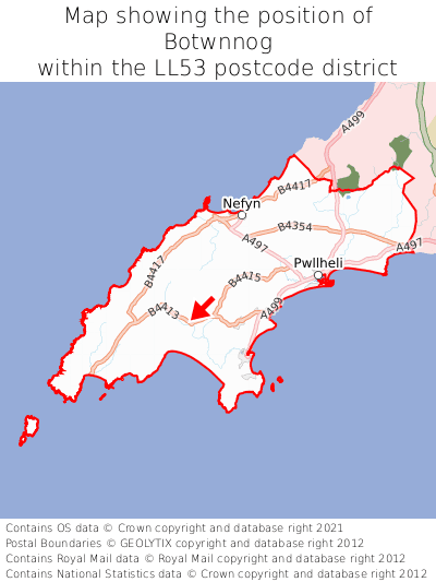 Map showing location of Botwnnog within LL53
